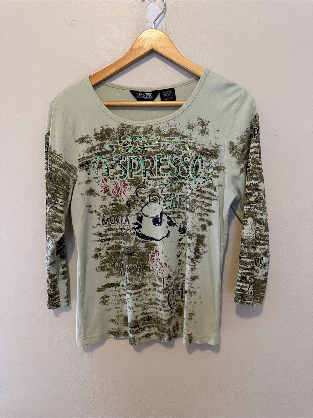 Take Two Light Sage Espresso Graphic Long Sleeve Tee